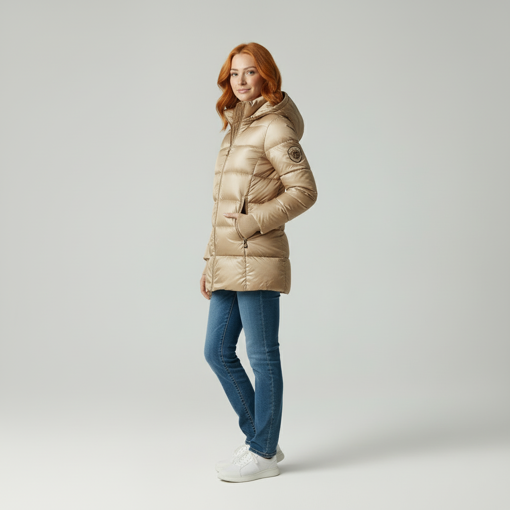 Gouden Puffer | Moderne Vrouwen Glanzende Gewatteerde Jas