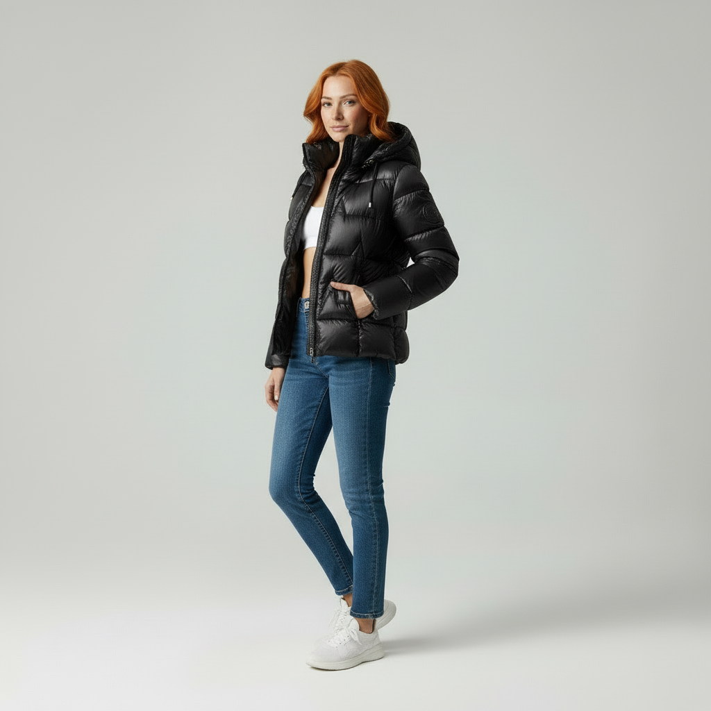 Gouden Puffer | Moderne Vrouwen Glanzende Gewatteerde Jas