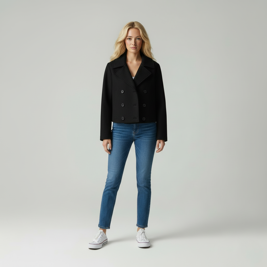 Chic Cropped | Wolblend Dubbele Rij Jas