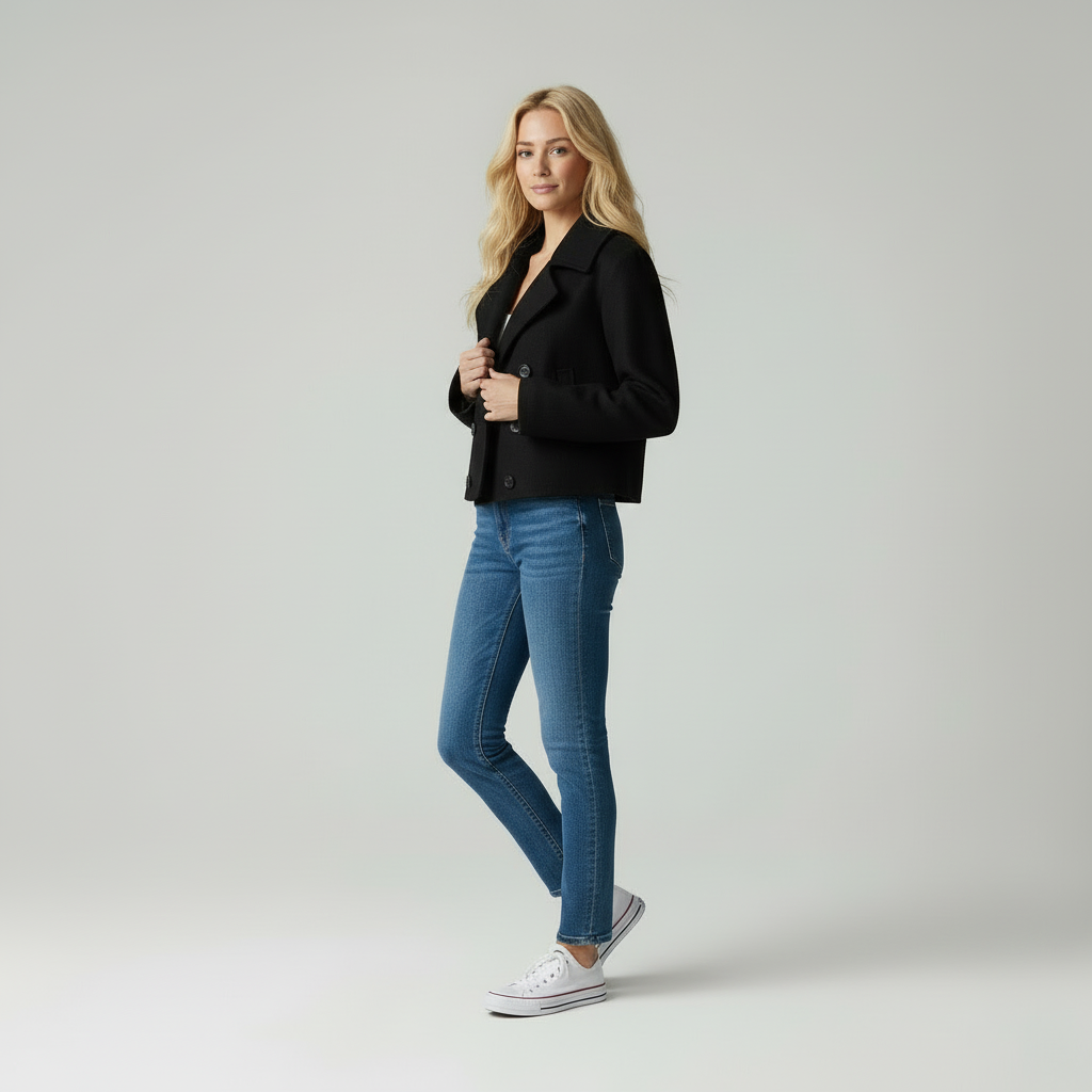 Chic Cropped | Wolblend Dubbele Rij Jas