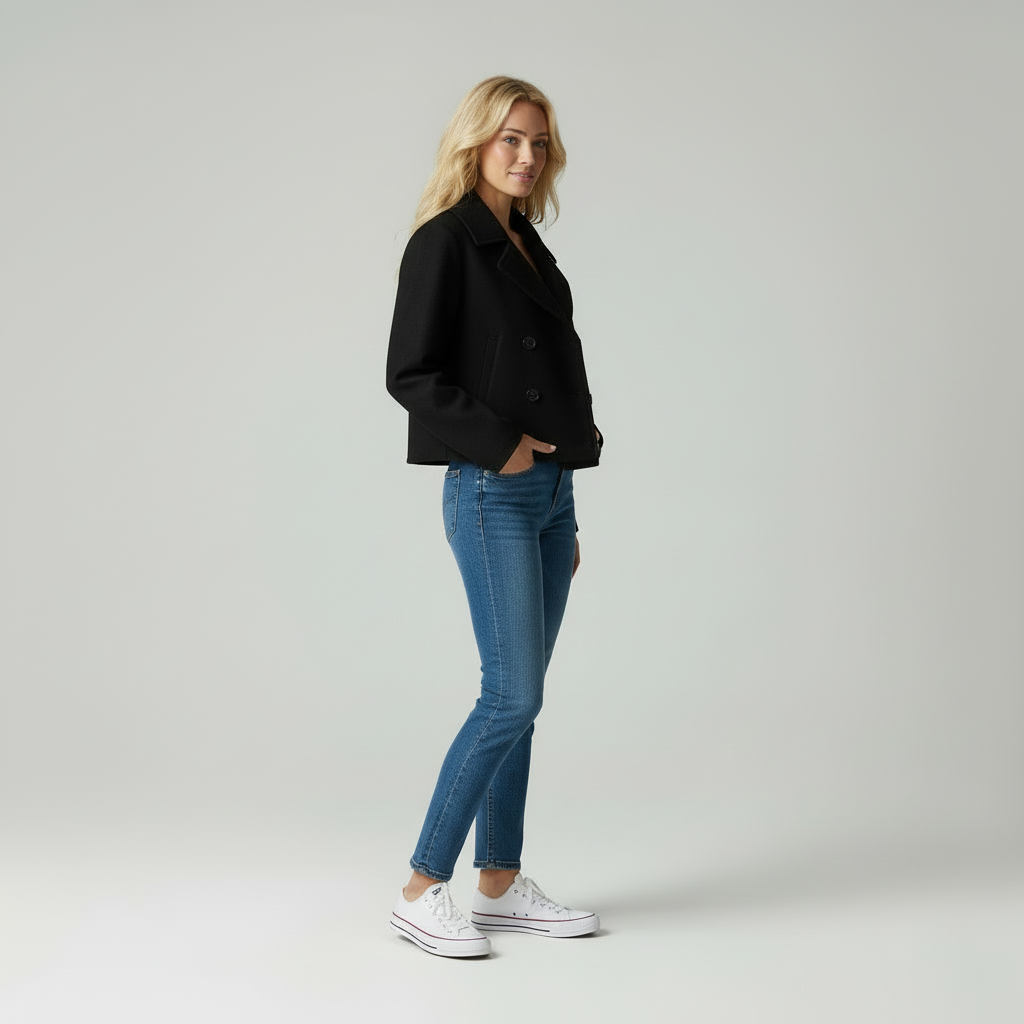 Chic Cropped | Wolblend Dubbele Rij Jas